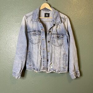 1 Sunset Lane Women's Blue Denim Jean Jacket Distressed Size Medium‎